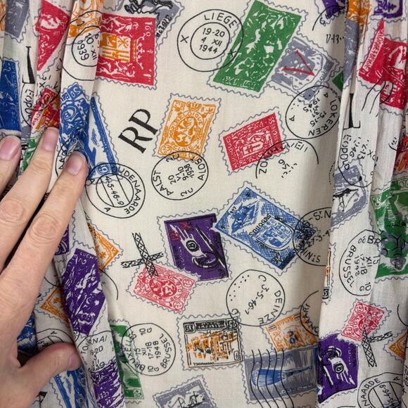 Anthropologie Edme & Esyllte Skirt Airmail Postage Stamp Novelty Twee Size 4 - Picture 5 of 9